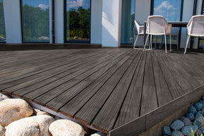 Retique It Decking Wood'n Kit in Harbor Gray stain showing textured, grained wood surface for outdoor decking protection.