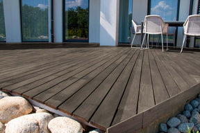 Retique It Decking Wood'n Smooth Kit in Harbor Gray stain, showing smooth wood decking surface with gray finish.