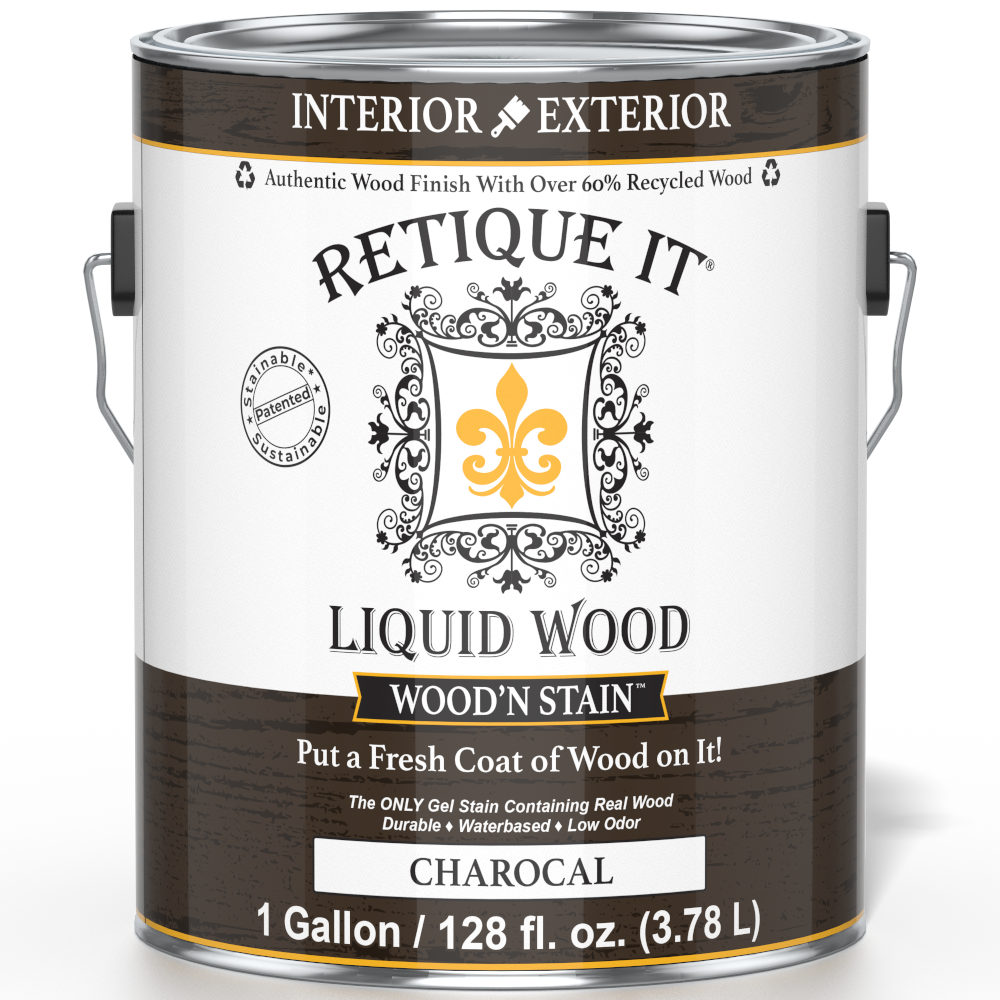 Liquid Wood Wood'n Stain by Retique It in Charcoal, 128 oz, showing the front label and product packaging.