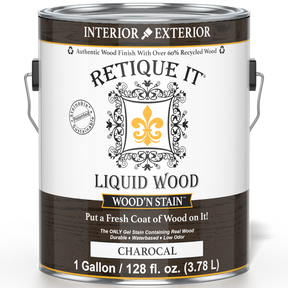 Liquid Wood Wood'n Stain by Retique It in Charcoal, 128 oz, showing the front label and product packaging.