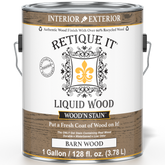 Retique It Liquid Wood Wood'n Stain in Barn Wood color, 128 oz, showcasing the stain applied to wood for a natural finish.