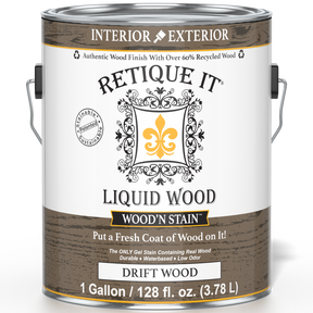 Retique It Liquid Wood Wood'n Stain in Drift Wood color, 128 oz, showing the front label and product container.