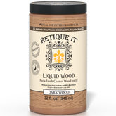 Retique It® Liquid Wood interior paint in 32oz dark finish, shown on a wooden surface with a smooth, even application.