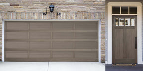 Retique It Multi-purpose Smooth Finish Kit (Large) in Harbor Gray, exterior top coat applied to a garage door for a sleek wood finish.