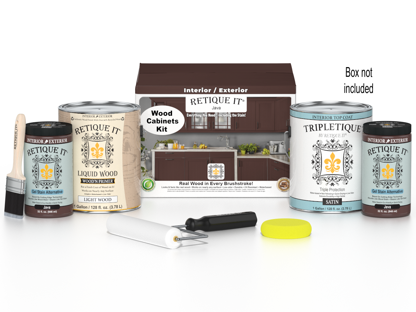 Retique It® Wood'n Cabinet Kit Java stain, smooth 48-door cabinet set with natural wood finish, ideal for kitchen or bathroom cabinets.