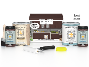 Retique It® Wood'n Cabinet Kit Java stain, smooth 48-door cabinet set with natural wood finish, ideal for kitchen or bathroom cabinets.
