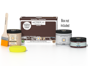 Retique It® Multi-purpose Smooth Finish Kit in Java for exterior wood projects, includes top coat and application tools.