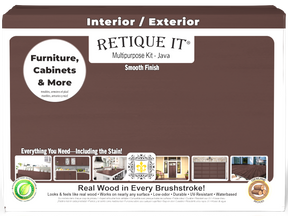 Retique It® Multi-purpose Smooth Finish Kit (Large) in Java for interior wood top coating, with brush and supplies in box.