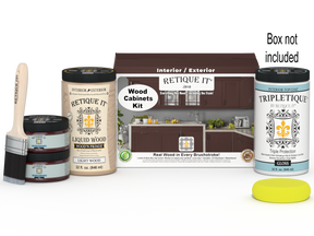 Retique It® Wood'n Cabinet Kit with 12 smooth Java stain cabinet doors, showcasing natural wood finish and modern design.