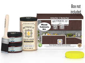 Retique It® Wood'n Cabinet Kit with 12 smooth Java stain cabinet doors, showcasing natural wood finish and sleek design.