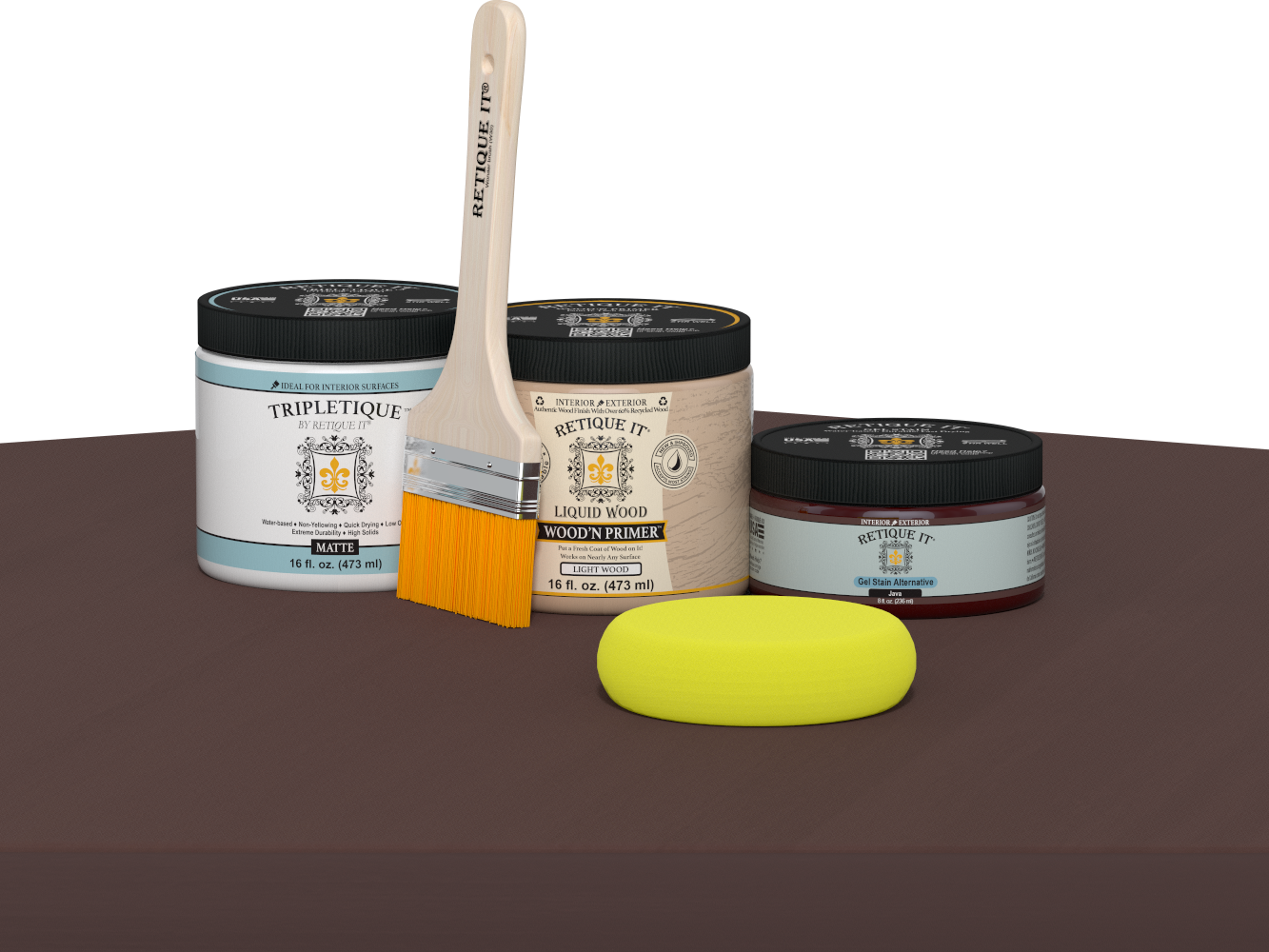 Retique It® Java Multi-purpose Smooth Finish Kit (Med) for interior wood projects, featuring matte top coat in a versatile wood finish.