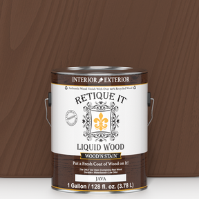 Retique It Liquid Wood Wood'n Stain in Java, 128 oz bottle, showcasing the deep brown stain for wood finishing projects.
