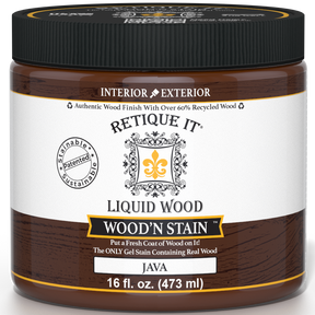 Retique It Liquid Wood Wood'n Stain in Java, 16 oz, a wood stain with rich, warm brown color for woodworking projects.