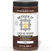 Retique It Liquid Wood Wood'n Stain in Java, 32 oz bottle, showcasing the rich dark wood stain for furniture and cabinetry.