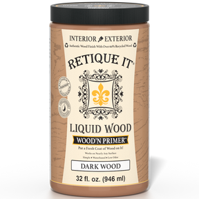 Retique It® Wood'n Primer in Dark Wood, a primer designed for dark wood surfaces, shown in a close-up of the product container.