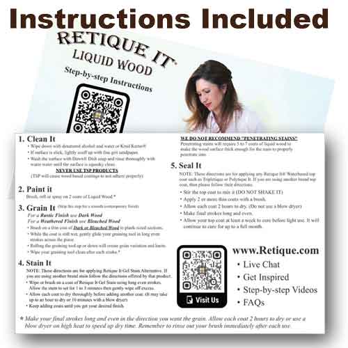Retique It Multi-purpose Smooth Finish Kit in Harbor Gray for interior wood projects, showing application instructions and tools.