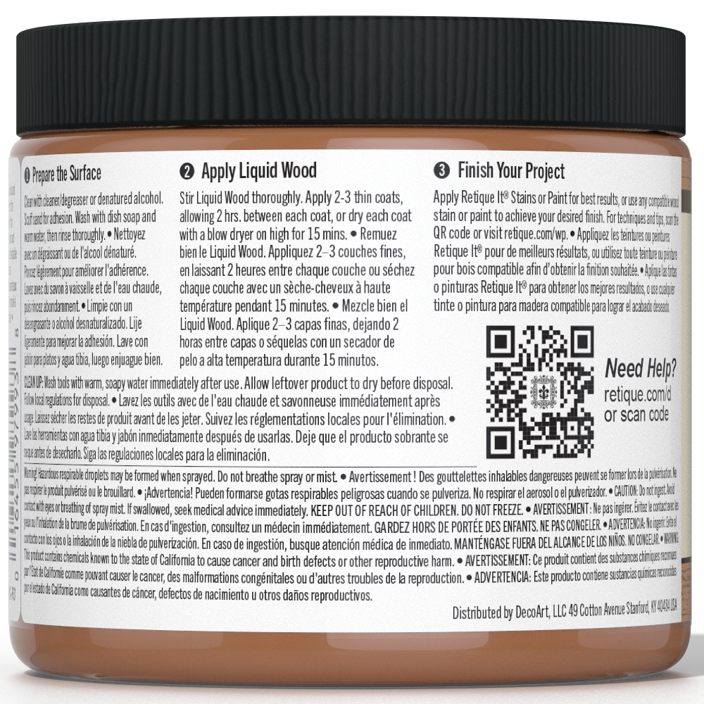 Dark Liquid Wood interior paint by Retique It® in a smooth, finished application showing rich, dark wood-tone color.