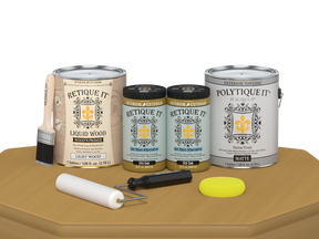 Retique It® Multi-purpose Smooth Finish Kit in Old Oak for exterior wood, includes four large top coat bottles with matte finish.