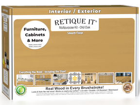 Retique It® Multi-purpose Smooth Finish Kit (Med) in Old Oak wood finish with brushes and tools in a box.