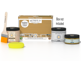 Retique It® Multi-purpose Smooth Finish Kit in Old Oak for exterior wood projects, includes top coat and application tools.