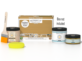 Retique It® Multi-purpose Smooth Finish Kit in Old Oak for interior wood projects, includes gloss top coat and application tools.