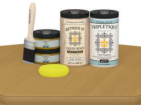 Retique It® Multi-purpose Smooth Finish Kit (Large) in Old Oak for interior wood projects, includes top coat and application tools.