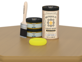 Retique It® Multi-purpose Smooth Finish Kit (Large) in Old Oak, showing a wood finish application on a table surface.
