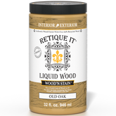 Liquid Wood Wood'n Stain in Old Oak by Retique It, 32 oz bottle, showcasing the stain's rich wood tone for furniture and craft projects.