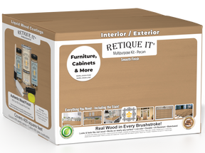 Retique It® Multi-purpose Smooth Finish Kit with four large Pecan exterior top coats in matte for wood finishing projects.