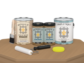 Retique It® Multi-purpose Smooth Finish Kit in Pecan for interior wood projects, featuring a matte top coat and four large bottles.