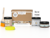 Retique It Pecan Multi-purpose Smooth Finish Kit for exterior wood projects, includes top coat and application tools.