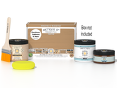 Retique It Multi-purpose Smooth Finish Kit in Pecan for interior wood surfaces, featuring gloss top coat and included tools.