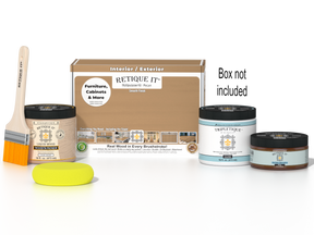 Retique It® Multi-purpose Smooth Finish Kit in Pecan for interior wood surfaces, featuring gloss top coat and included tools.