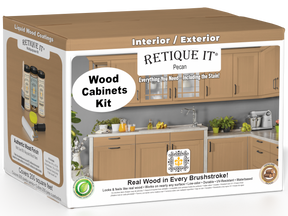 Retique It Wood'n Cabinet Kit with 24 smooth pecan stained cabinet doors, showcasing natural wood grain and finish.