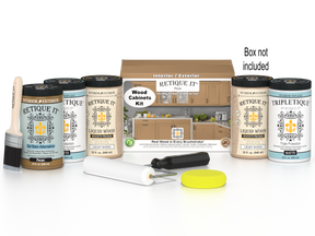Retique It® Wood'n Cabinet Kit in Pecan with 24 smooth door stains for wood cabinets, showcasing natural wood finish.