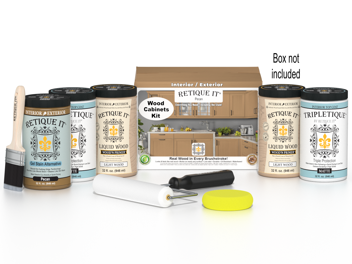 Retique It® Wood'n Cabinet Kit with 24 smooth pecan stain doors for kitchen or bathroom cabinets.