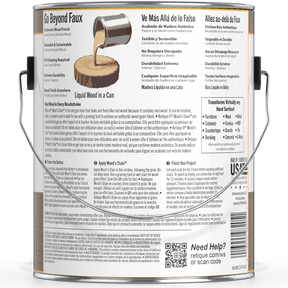 Retique It Liquid Wood Wood'n Stain in Dark Pecan, 128 oz, showing the stain bottle and wood finish application.