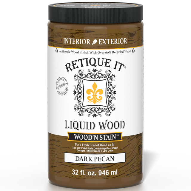 Retique It Liquid Wood Wood'n Stain in 32 oz Dark Pecan, showcasing the rich, deep stain product suitable for wood finishing.
