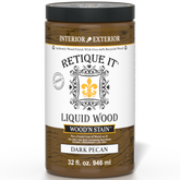 Liquid Wood Wood'n Stain by Retique It in Dark Pecan, 32 oz bottle, showcasing the rich, dark stain for wood finishing.