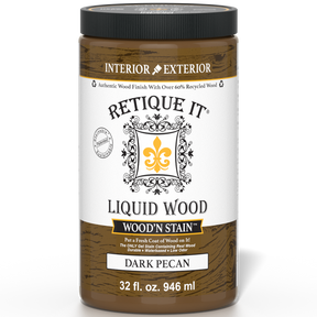Liquid Wood Wood'n Stain by Retique It in Dark Pecan, 32 oz bottle, showcasing the rich, dark stain for wood finishing.