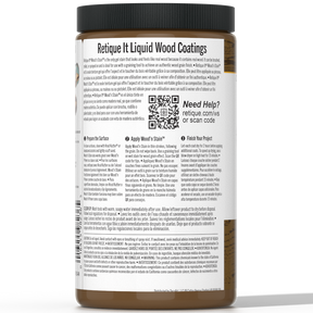 Retique It Liquid Wood Wood'n Stain in Dark Pecan, 32 oz bottle, showcasing the stain's rich, deep wood tone.