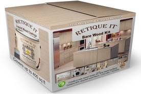 Retique It Bare Wood Kit with four large stain-free interior top coat bottles in matte finish, ideal for wood finishing projects.