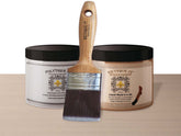 Retique It Bare Wood Kit (Med) with satin exterior top coat, showing wood surface and application tools, stain not included.