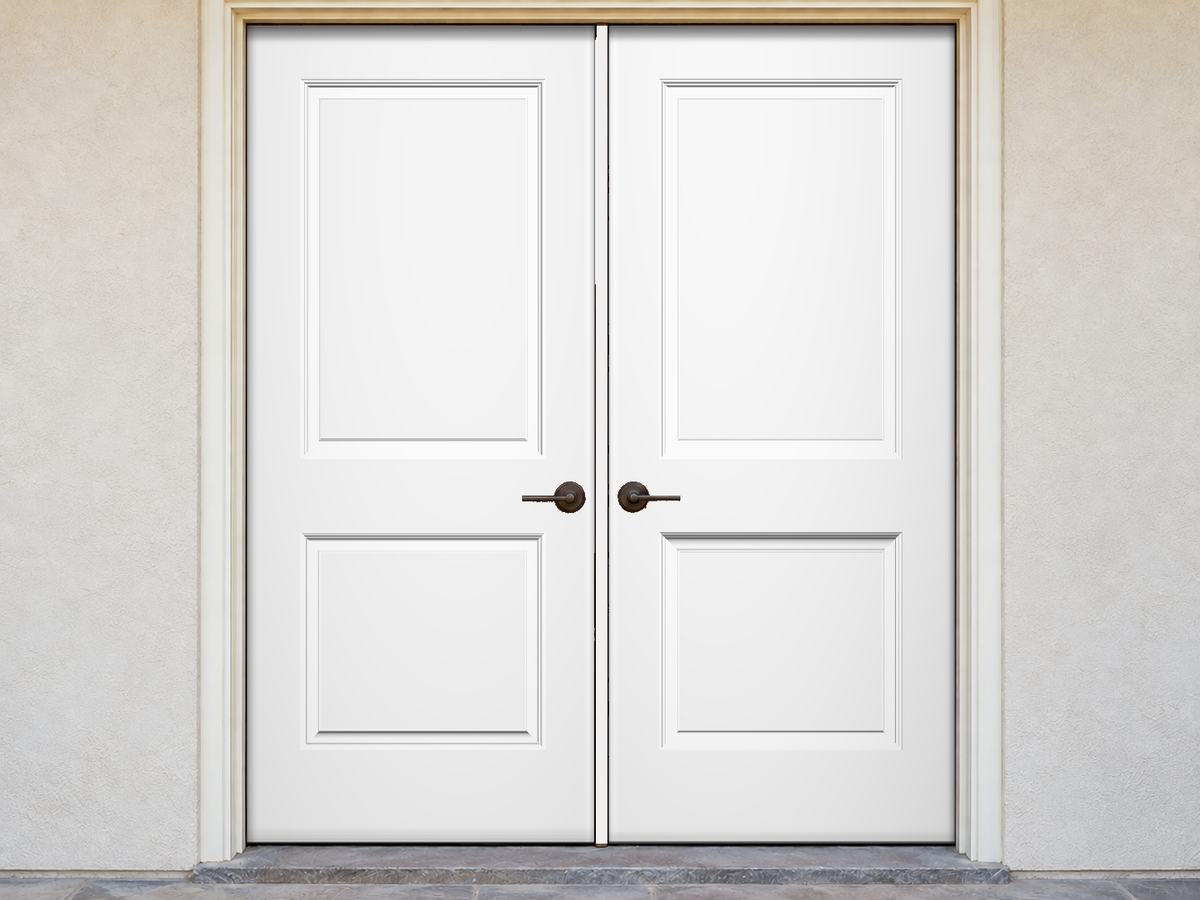 Double front doors before the finish transformation