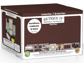 Retique It® Multi-purpose Smooth Finish Kit in Red Mahogany for interior wood top coat, includes four large wood finish bottles.