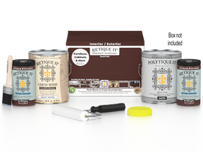 Retique It Multi-purpose Smooth Finish Kit in Red Mahogany for exterior wood, featuring four large wood finish top coats.
