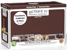 Retique It® Multi-purpose Smooth Finish Kit in Red Mahogany for interior wood top coating, includes all application tools.
