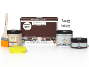 Retique It® Multi-purpose Smooth Finish Kit in Red Mahogany for exterior wood projects, includes top coat and application tools.