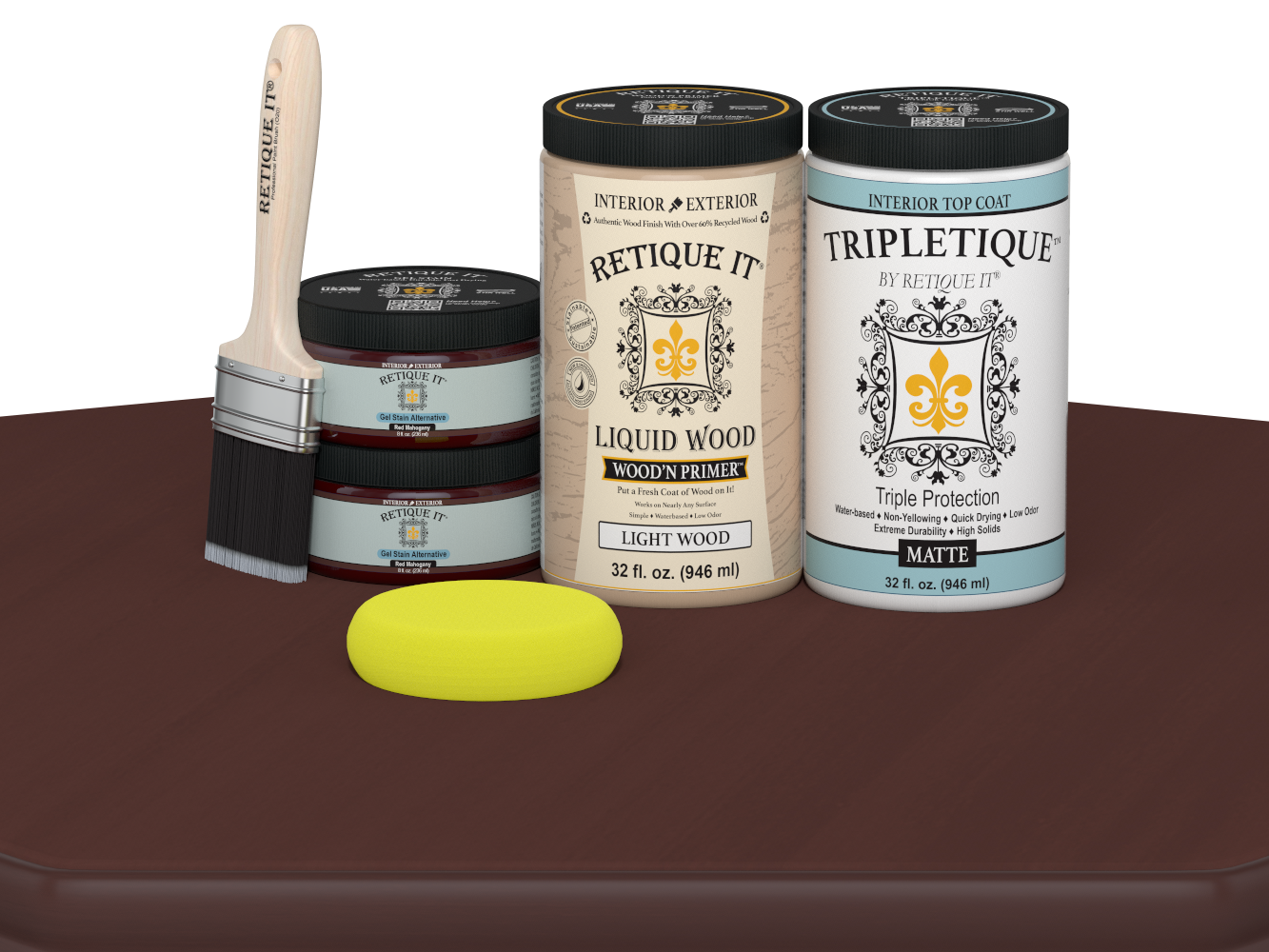Retique It® Multi-purpose Smooth Finish Kit in Red Mahogany for interior wood top coating, large size with matte finish.