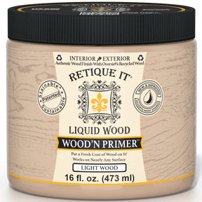 Retique It® Wood'n Primer for Light Wood, a primer product designed to prepare light wood surfaces for painting or finishing.